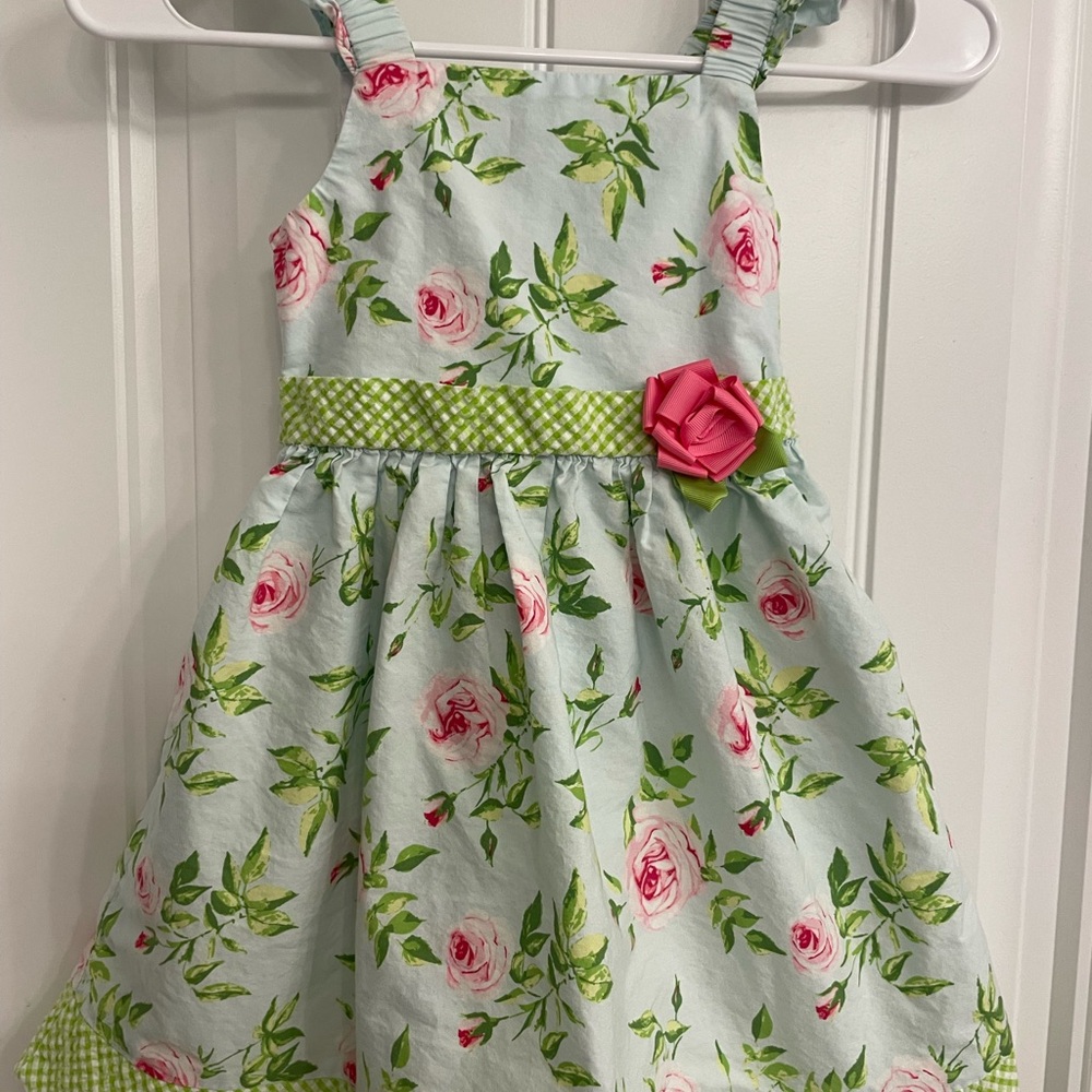 Bonnie Jean Green and Pink Floral Kids Dress